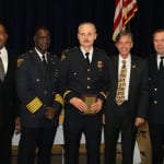 Left to Right : Community Relation's Executive Director Blaine Griffith, Lt. Frank Bolon, Cleveland Police Foundation Board Member James Craciun, and Second District Commander Thomas Stacho.