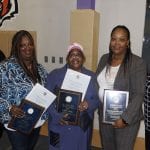 Our recipients left to right... C.P.F. board member Nancy Feighan, Belinda Bray, Dr. Esther Williams, Detective Terri Sanders and Kim Snyder. Fifth District Awards Ceremony, October 2017, Cleveland Police Foundation.