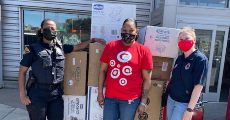 Steelyards Commons Target donation of baby supplies, car seats, and cribs