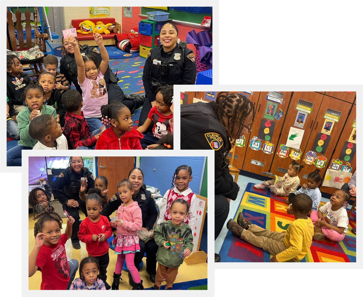 Fourth District Officers Jones and Harder with students at Andrew J. Rickoff School