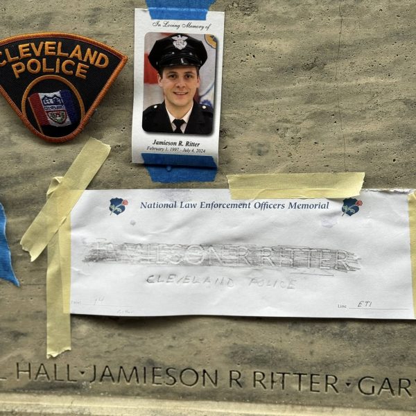 Photo and name rubbing of Officer Jamieson Ritter at the National Law Enforcement Officers Memorial wall